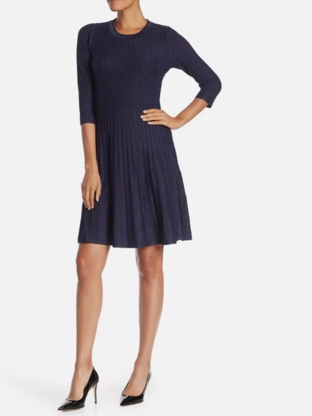 NWT Nanette Lepore Women's Pleated Fit & Flare Knit Midi Dress
